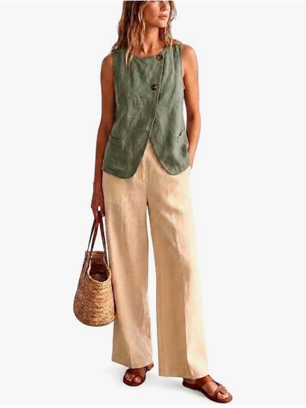 Italian Linen Sleeveless Asymmetric Blouse
